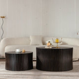 Vintage Fashion Style Cylindrical Nesting Coffee Table Set with Vertical Textured Embossed Design W757P264674
