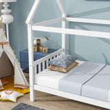 Twin House Bed with Headboard and Footboard, Twin Rubber Wood Bed with House Frame,White W504P225951