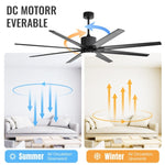 ZUN 76 Inch Ceiling Fan with 18W Dimmable LED Light Remote Control 8 Solid Wood Blades Black for Living W882P181684