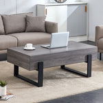 ZUN A rustic gray wood grain MDF coffee table with black metal legs - an elegant space in natural wood W1151132017