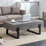 ZUN 47.2"x23.6" Black and Grey texture sticker MDF Coffee Table.Grey texture sticker,Black metal leg W1512P245690