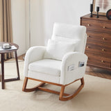 ZUN White Teddy Fleece Rocking Chair Nursery with Thick Headrest, Upholstered Mid-century Modern Nursing 43674956