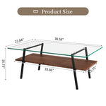 ZUN Rectangle Coffee Table, Tempered Glass Tabletop with Black Metal Legs, Modern Table for Living Room 54832432