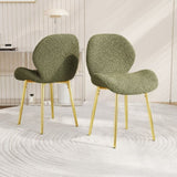 Modern minimalist green teddy velvet Dining Chairs Set of 2 with sturdy gold metal legs and W1727P251143
