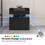 1 Set Nightstand with Adjustable LED Strip Light, 2-drawers, Large Storage Space, Suitable for W368P239006