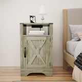 Farmhouse Nightstand Side Table, Wooden Rustic End Table, Tall Bedside Table with Electrical Outlets B082134938
