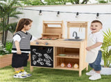 Natural Kids Wooden Barbecue Grill Playset with Chalkboard and Sink and Cabinet 14190718