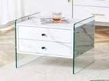 Double-drawer bedside table. The board surface is MDF sticker, and both sides are transparent W1151P191734