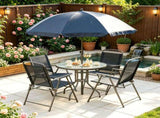 Black & Coffee 6-Piece Patio Dining Set for 4 Complete with Umbrella, Round Glass Table & 4 60964173