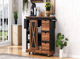 K&K 55.5" Farmhouse Kitchen Island with Drop Leaf, Kitchen Storage Island with Barn Door, Power N707P288229B
