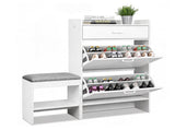 2-tier shoe cabinet with top flip-up lid and drawer, padded shoe changing bench, 1 hook, 18594134