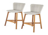 Lymington Outdoor Bar Stool, Teak Finished Wood with Light Grey Wicker, Set of 2 N775P278094G