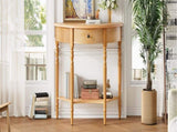 TREXM Farmhouse Half Moon Console Table with Drawer & Shelf - Rustic Accent Table, Sofa Table for N715P383795D