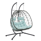 2 Persons Egg Chair with Stand Indoor Outdoor Swing Chair Patio Wicker Hanging Egg Chair Hanging W1703P163953