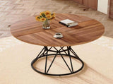 A circular dining table with a diameter of 47.3 inches, featuring 4 walnut wood grain MDF tabletops, W1151P434789