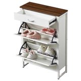 ZUN Slim Shoe Cabinet with 2 Flip Drawers &1 Drawer, Narrow Wall Hidden Shoe Cabinet, Freestanding Shoe W2948P245235