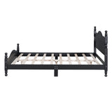 Queen Size Wood Platform Bed Frame,Retro Style Platform Bed with Wooden Slat Support,Black WF310132AAB