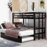 ZUN Twin over Pull-out Bunk Bed with Trundle, Espresso 88136488