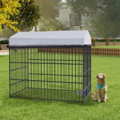 ZUN Large Dog Kennel Outdoor Pet Pens Dogs Run Enclosure Animal Hutch Metal Coop Fence with Roof W1820P172862