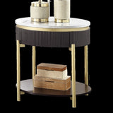 Gorgeous Dark Walnut Finish 1pc End Table White Faux Marble Top Living Room Table Open Bottom Shelve B011P184955