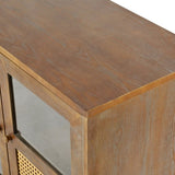 Retro 4-Door Sideboard with Large Storage Space Artificial Rattan Doors and Transparent Glass, W2696P256248