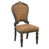 Traditional Formal Side Chairs Set of 2, Cherry Finish with Gold Tipping Jacquard Fabric Upholstery B011P321314