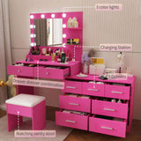 Barbie pink particleboard with a textured melamine finish, 9 drawers, 2 shelves, desktop storage, 60986650