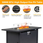 ZUN 43-Inch Fire Table,50000 BTU Gas Firepit with Volcanic Stone Black 45855548