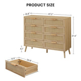 ZUN Bedroom dresser, 8 Double Dresser with rattan drawers, wood chest of drawers for kids living W1162P190402