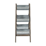 Farmhouse Foldable Reed Galvanized and Wood Ladder Planter 14.2" x 7.5" x 70.9" W2078P322239