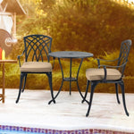 ZUN 3 Piece Bistro Table Set Cast Aluminum Outdoor Patio Furniture with Umbrella Hole and Grey Cushions W2505P151716