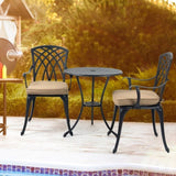 ZUN 3 Piece Bistro Table Set Cast Aluminum Outdoor Patio Furniture with Umbrella Hole and Grey Cushions W2505P151716