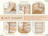 6-in-1 Swedish Ladder Wall Gym, Indoor Kids Playground with Swing, Rope Ladder, Pull-Up Bar, Slide, W1422P474542