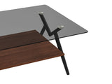 Rectangle Coffee Table with Tempered Glass top and Brown MDF Shelf, Modern Table for Living Room, W241142564