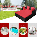 Red Outdoor Rattan Daybed with Upholstered Cushions 48768707