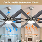 ZUN 66 Inch Large Ceiling Fan With Dimmable Led Light 8 ABS Blades Smart Remote Control Reversible DC W882P146893