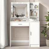 Vanity Desk with Mirror & Light, Large Drawer Three Level Storage Dresser, 3 Lighting Modes 97537038