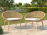 Cyril Outdoor Wicker Papasan Style Dining Chair, Teak Finished Leg and Light Brown Faux Rattan, N775P271975B