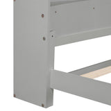 Twin Pine Wood Bed with Bookcase Headboard ,LED Motion Sensor Light, Guardrails,Grey W504P277595