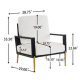 Modern Low Back White Upholstered Accent Armchair with Gold Metal Legs & Rubberwood Frame, Chic Wide N817P237961W
