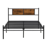 Full Size metal bedframe,Headboard with wood panel decoration,black 27810014