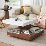 ZUN ON-TREND Modern Square 360&deg;Rotating Coffee Table with Three Detachable Tray, 2-Tier Farmhouse Wood N721P191981K