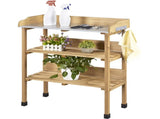 Outdoor Potting Bench Table with Storage Shelf,Natural Wood 23285297