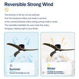 52" Flush Mount Ceiling Fan Solid Wood Blades Ceiling Fan With Light with Remote Control, Noiseless W1592P322632