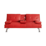 ZUN 67" Red Leather Multifunctional Double Folding Sofa Bed for Office with Coffee Table 65824052