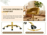 Velvet Bubble Back Desk Chair, Adjustable Height 360&deg Swivel Vanity Chair with Wheels, Gold Metal W3875P457940