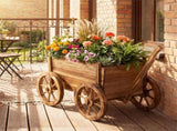 Vintage Wood Flower Pot Stand Wagon Cart with Drainage Hole 44LBS Capacity for Indoor Outdoo 35797898