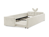 Twin Size Upholstered Platform Bed with Cute Rabbit Ear Shaped Headboard, with Safety Rail and W1413P307369