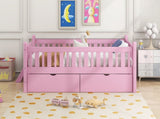 Wood Twin Size Platform Bed with Guardrail and 2 Drawers, Pink N709P242145H
