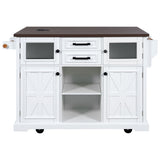 54.9" Kitchen Island with Drop Leaf, Power Outlet, Kitchen Storage Cart with 4 Door Shelves, Cross 57632975